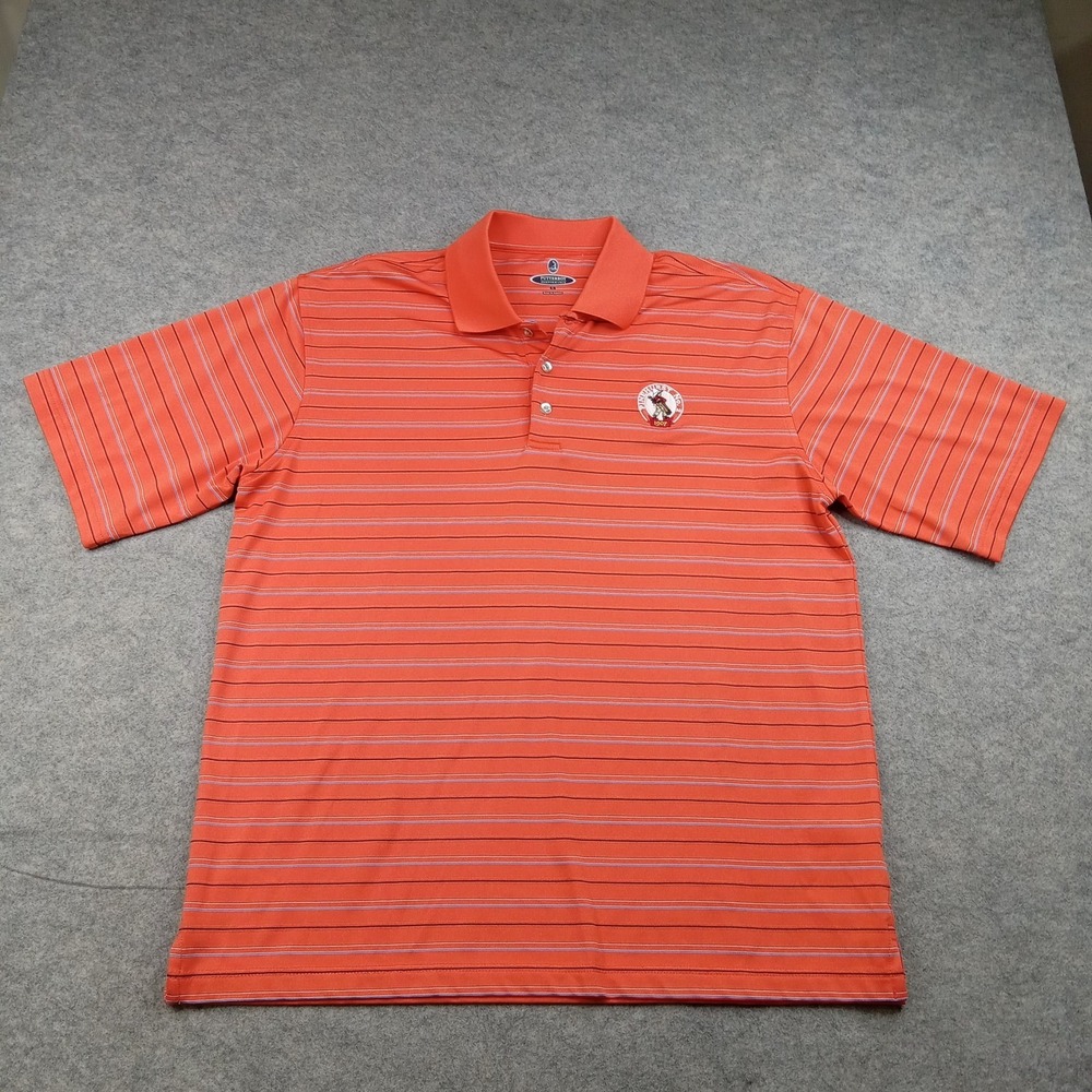 Pinehurst Polo Shirt Mens Large Orange Stripe Golf Performance Stretch Putterboy